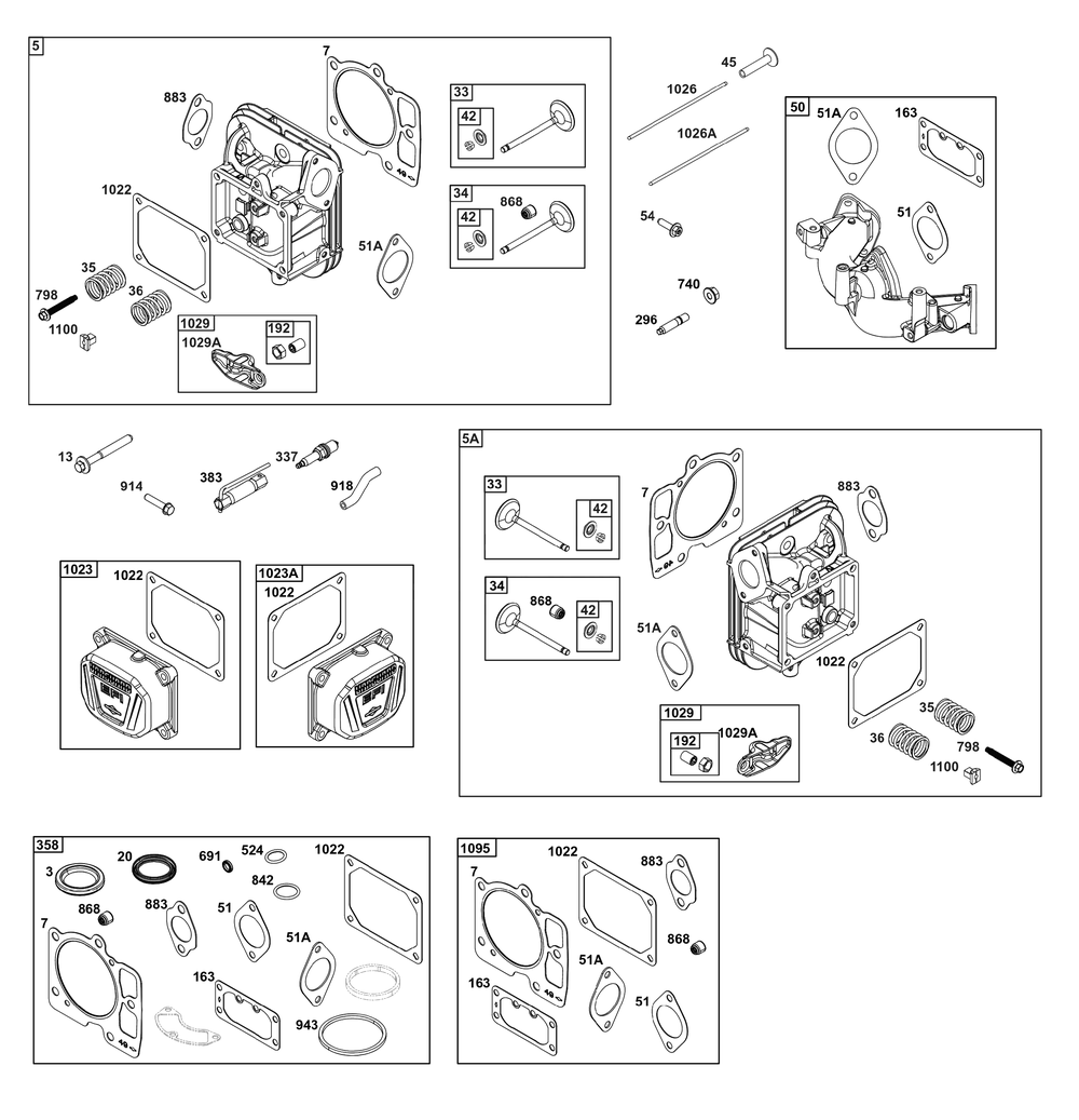 Cylinder Head Group Diagram and Parts List for 49E877-0019-B5 400000 - 699999 Briggs and Stratton Engine